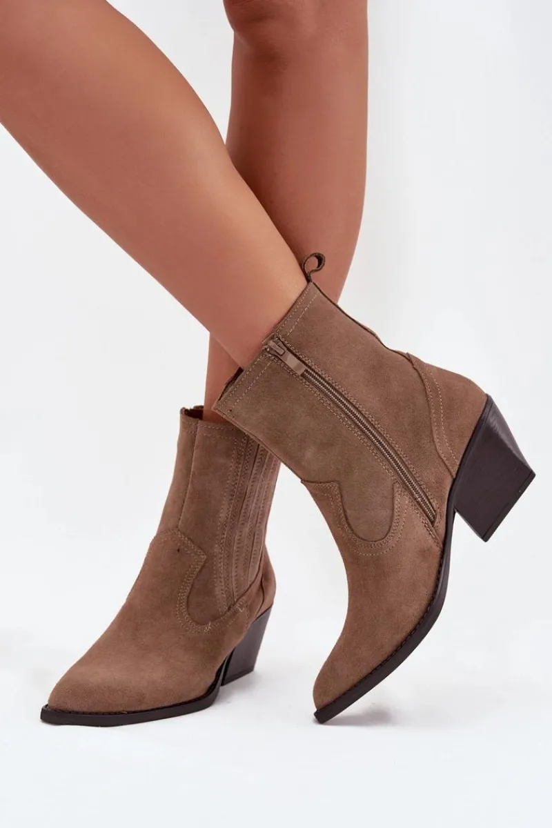 Botki Ocieplane|Botki Na Słupku>Boto Zamszowe Botki Kowbojki Damskie Na Słupku Ocieplane Khaki Dylira