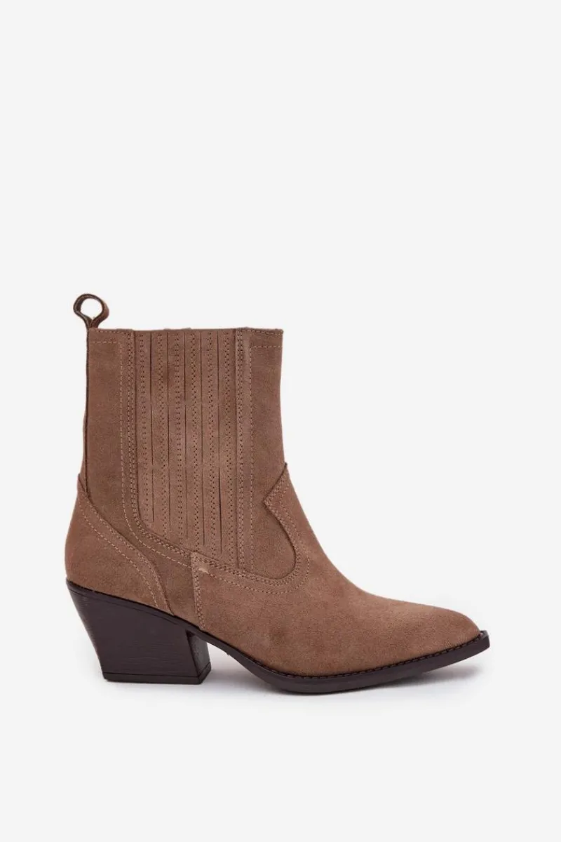 Botki Ocieplane|Botki Na Słupku>Boto Zamszowe Botki Kowbojki Damskie Na Słupku Ocieplane Khaki Dylira