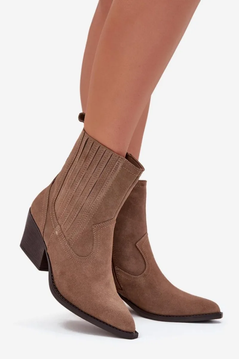 Botki Ocieplane|Botki Na Słupku>Boto Zamszowe Botki Kowbojki Damskie Na Słupku Ocieplane Khaki Dylira