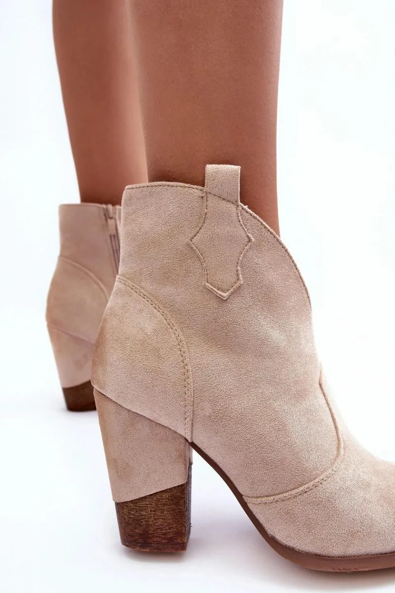 Botki Na Słupku|Brązowe I Beżowe Botki>Boto Zamszowe Botki Kowbojki Na Słupku Jasnobeżowe Tanner