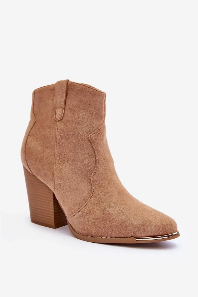Botki Na Słupku|Brązowe I Beżowe Botki>Boto Zamszowe Botki Kowbojki Na Obcasie Beżowe Lotoune