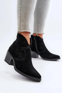 Discount Damskie buty S.Barski Zamszowe Botki Kowbojki Na Suwak D&A SN622-29 Czarne