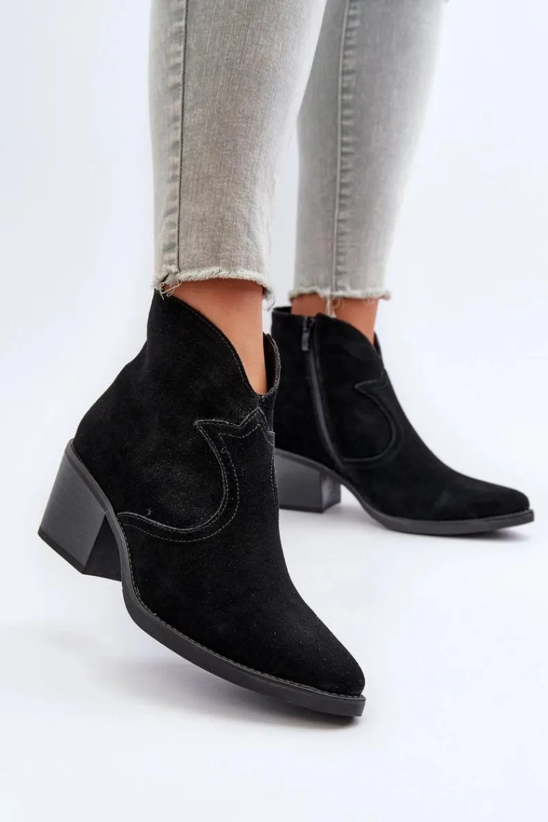 Discount Damskie buty S.Barski Zamszowe Botki Kowbojki Na Suwak D&A SN622-29 Czarne