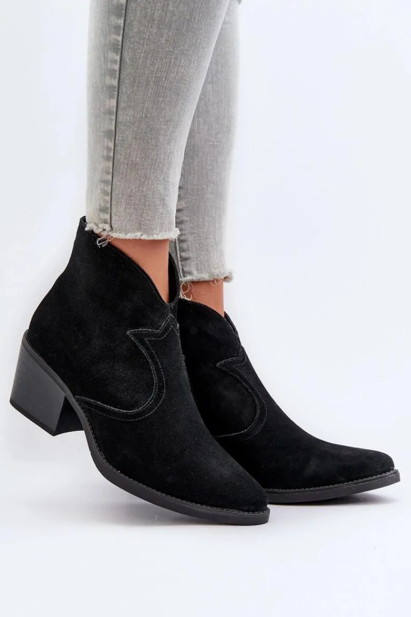 Discount Damskie buty S.Barski Zamszowe Botki Kowbojki Na Suwak D&A SN622-29 Czarne