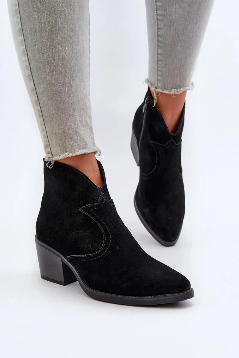 Discount Damskie buty S.Barski Zamszowe Botki Kowbojki Na Suwak D&A SN622-29 Czarne