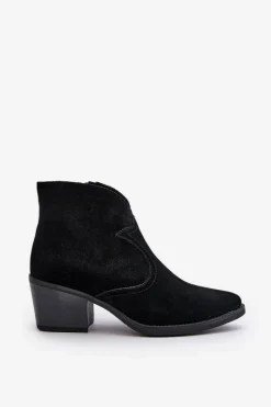 Discount Damskie buty S.Barski Zamszowe Botki Kowbojki Na Suwak D&A SN622-29 Czarne