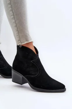Discount Damskie buty S.Barski Zamszowe Botki Kowbojki Na Suwak D&A SN622-29 Czarne