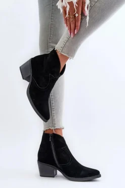 Discount Damskie buty S.Barski Zamszowe Botki Kowbojki Na Suwak D&A SN622-29 Czarne