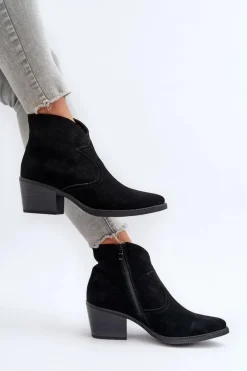 Discount Damskie buty S.Barski Zamszowe Botki Kowbojki Na Suwak D&A SN622-29 Czarne