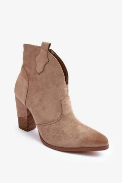 New Boto Zamszowe Botki Kowbojki Na Słupku Beżowe Tanner Beżowy