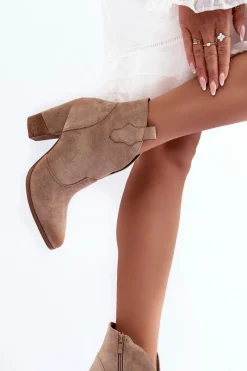 New Boto Zamszowe Botki Kowbojki Na Słupku Beżowe Tanner Beżowy