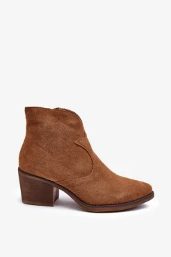 Discount Damskie buty S.Barski Zamszowe Botki Kowbojki Na Suwak D&A SN622-29 Camel