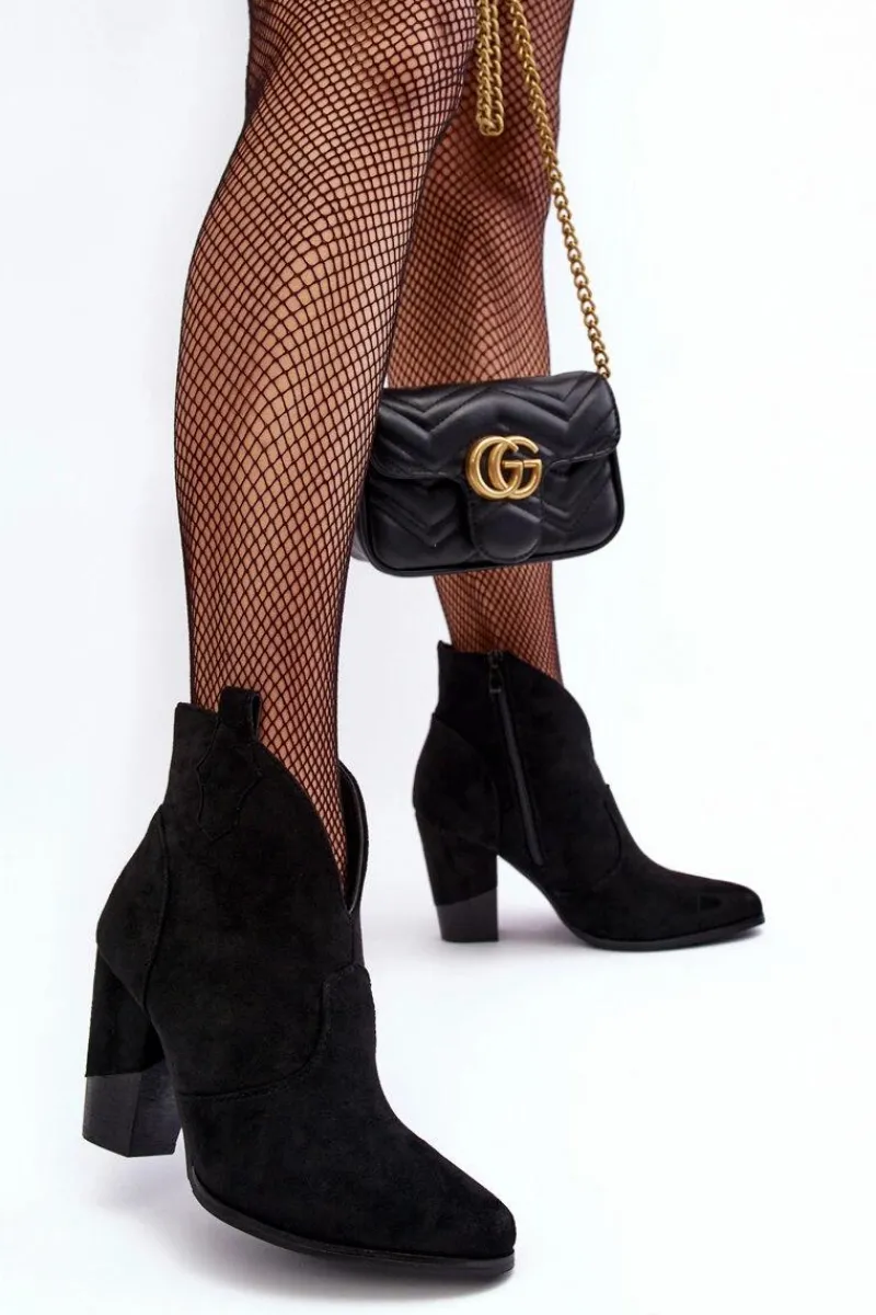 Botki Na Słupku|Czarne Botki>Boto Zamszowe Botki Kowbojki Na Słupku Czarne Tanner