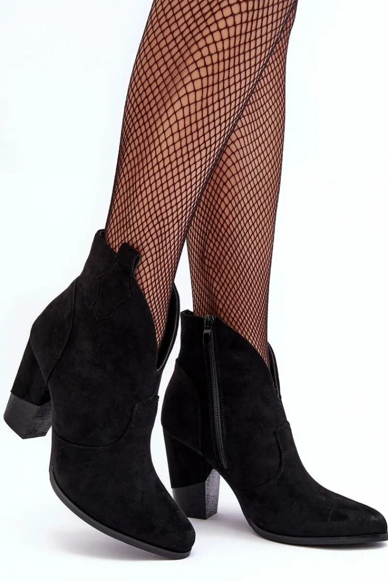 Botki Na Słupku|Czarne Botki>Boto Zamszowe Botki Kowbojki Na Słupku Czarne Tanner