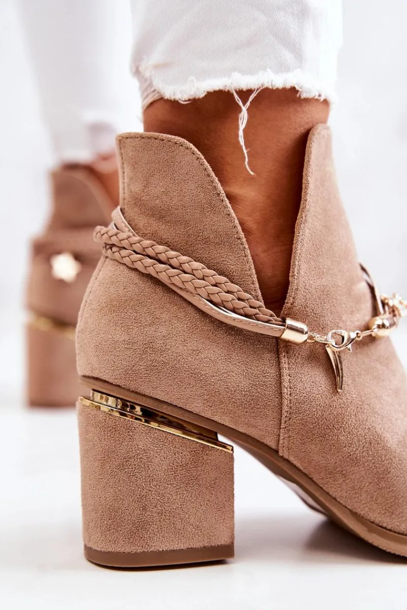 Hot Boto Zamszowe Botki Kowbojki Z Paskami Ciemnobeżowe Inessa