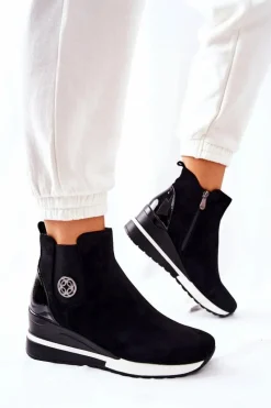 Hot Boto Zamszowe Botki Na Koturnie Czarne Lunelle