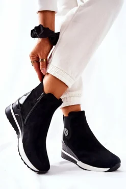 Hot Boto Zamszowe Botki Na Koturnie Czarne Lunelle