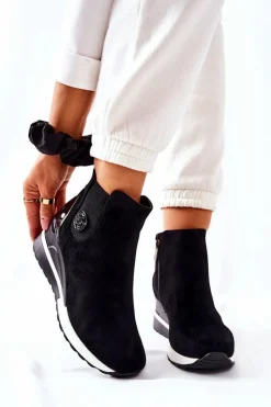 Hot Boto Zamszowe Botki Na Koturnie Czarne Lunelle