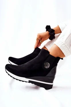 Hot Boto Zamszowe Botki Na Koturnie Czarne Lunelle