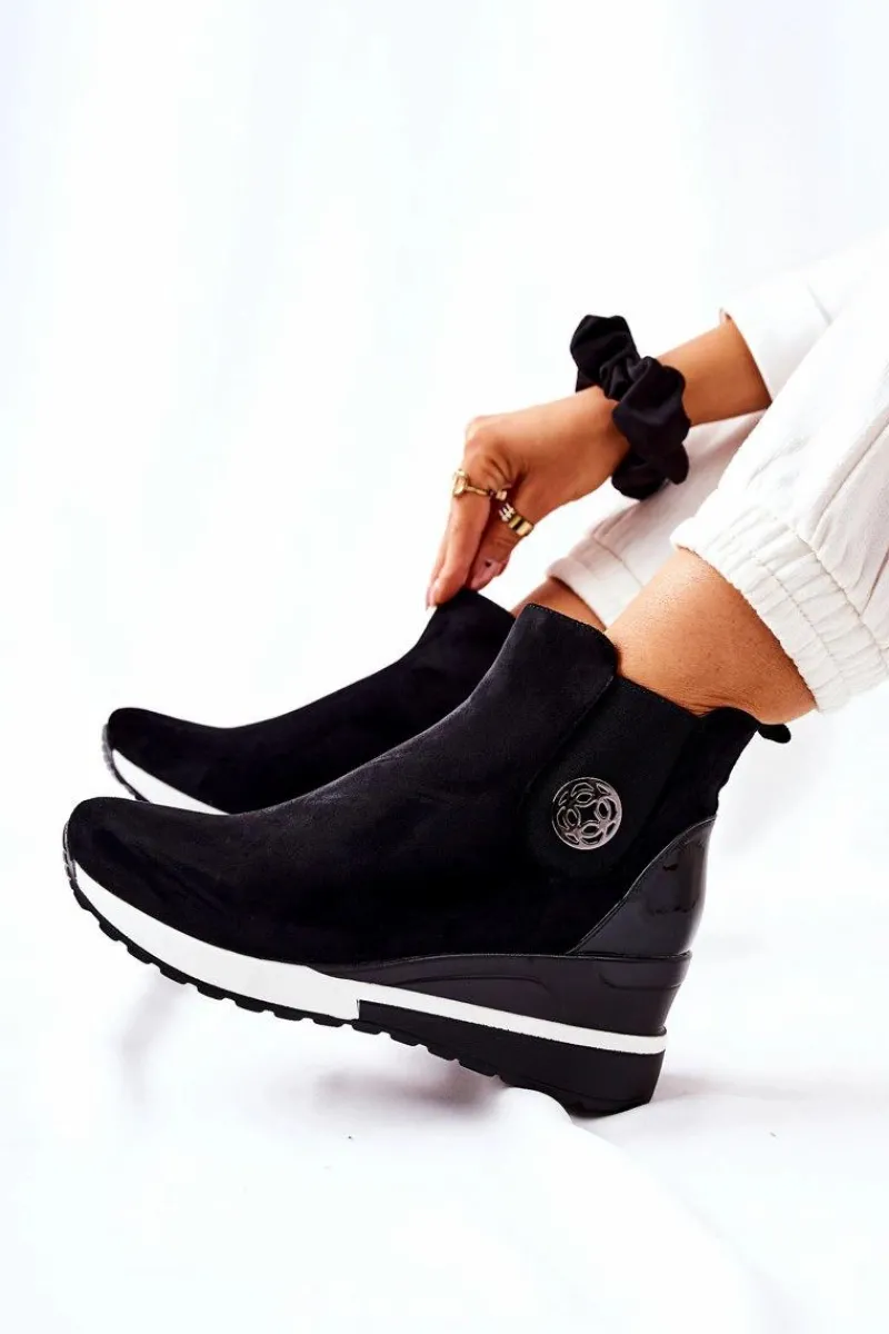 Hot Boto Zamszowe Botki Na Koturnie Czarne Lunelle