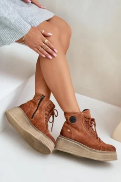 Hot Maciejka Zamszowe Botki Na Masywnej Platformie 06309-29 Brązowe Brązowy