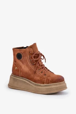 Hot Maciejka Zamszowe Botki Na Masywnej Platformie 06309-29 Brązowe Brązowy