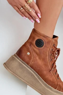 Hot Maciejka Zamszowe Botki Na Masywnej Platformie 06309-29 Brązowe Brązowy