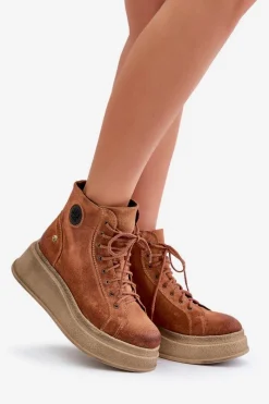 Hot Maciejka Zamszowe Botki Na Masywnej Platformie 06309-29 Brązowe Brązowy