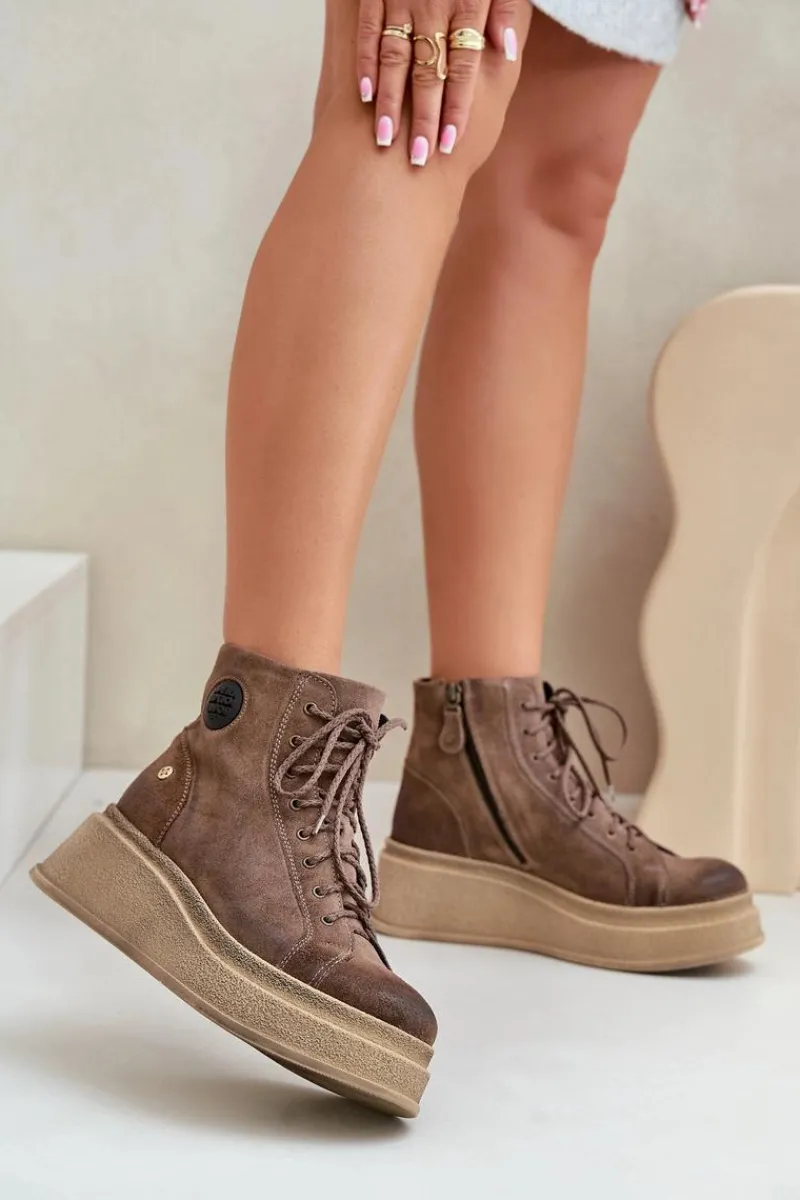 Sale Maciejka Zamszowe Botki Na Masywnej Platformie 06309-02 Ciemnobrązowe