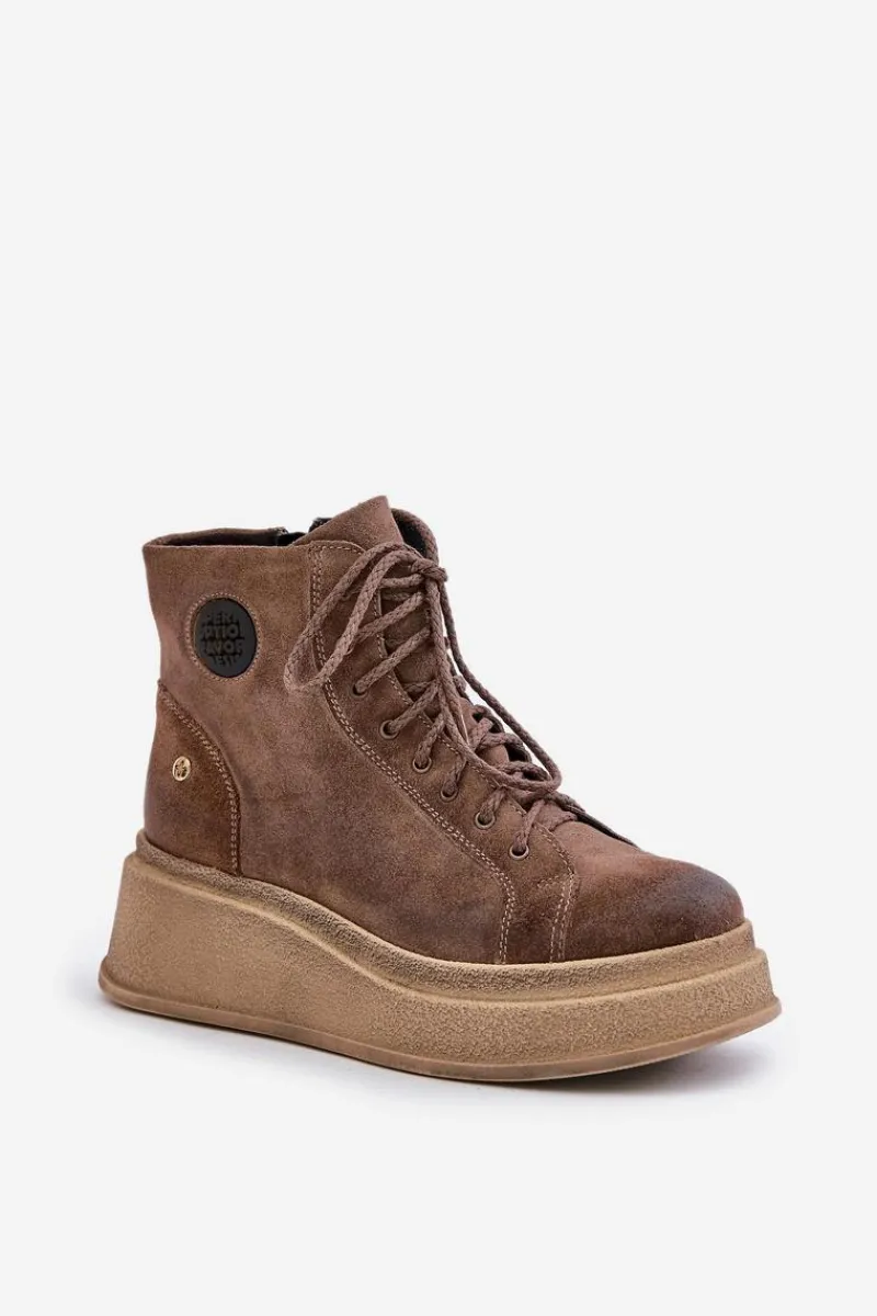 Sale Maciejka Zamszowe Botki Na Masywnej Platformie 06309-02 Ciemnobrązowe