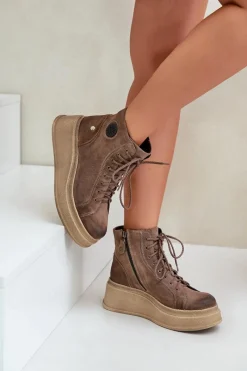 Sale Maciejka Zamszowe Botki Na Masywnej Platformie 06309-02 Ciemnobrązowe