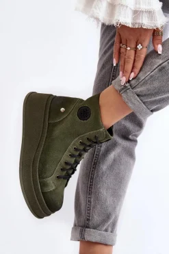 Hot Maciejka Zamszowe Botki Na Masywnej Platformie 06309-24 Oliwkowe