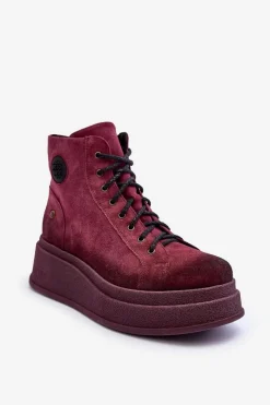 Sale Maciejka Zamszowe Botki Na Masywnej Platformie 06309-23 Bordowe
