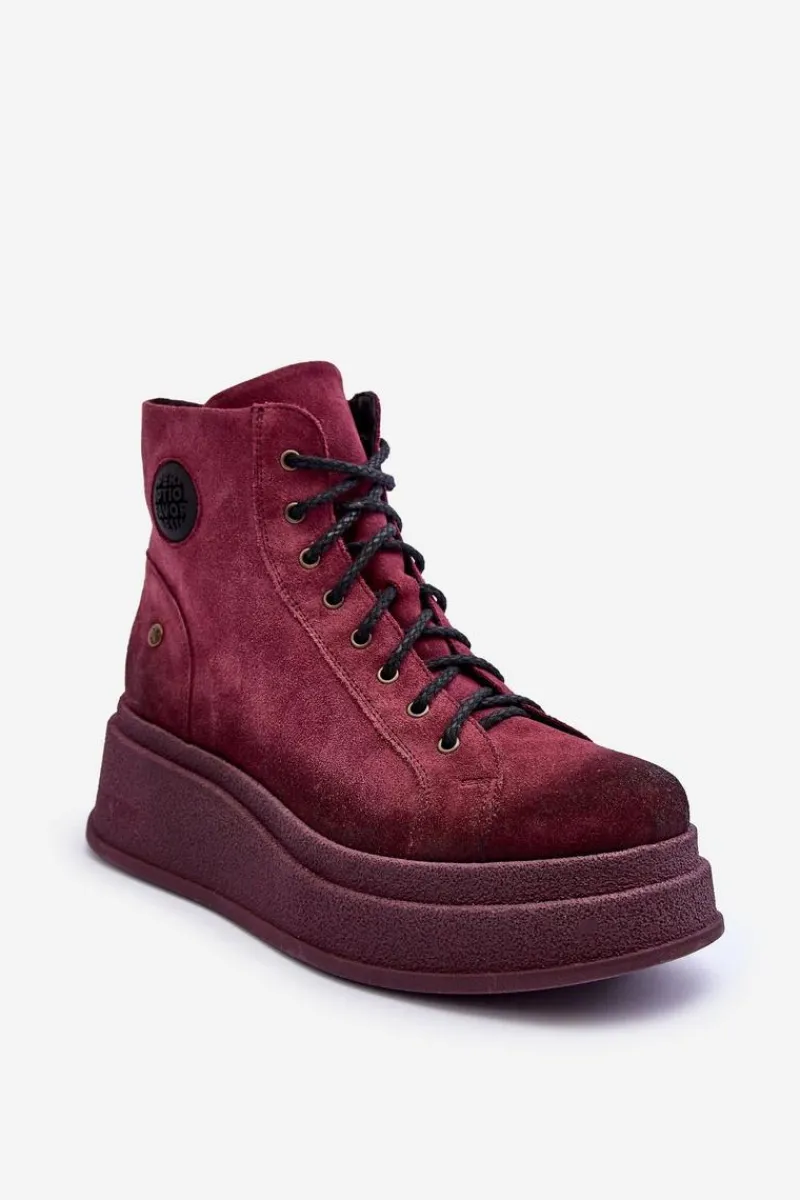 Sale Maciejka Zamszowe Botki Na Masywnej Platformie 06309-23 Bordowe
