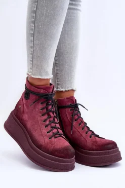 Sale Maciejka Zamszowe Botki Na Masywnej Platformie 06309-23 Bordowe