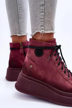 Sale Maciejka Zamszowe Botki Na Masywnej Platformie 06309-23 Bordowe