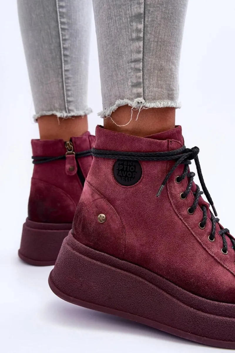 Sale Maciejka Zamszowe Botki Na Masywnej Platformie 06309-23 Bordowe