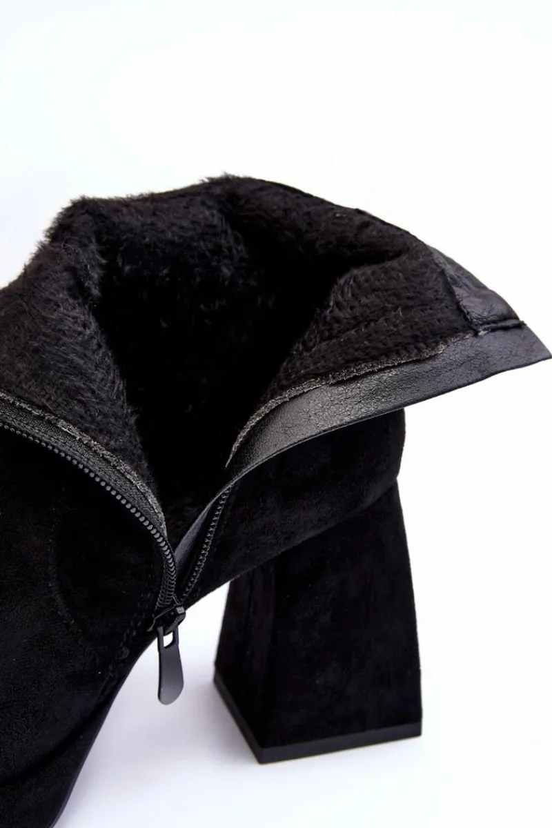 Outlet Boto Zamszowe Botki Na Masywnym Obcasie Czarne Abnous