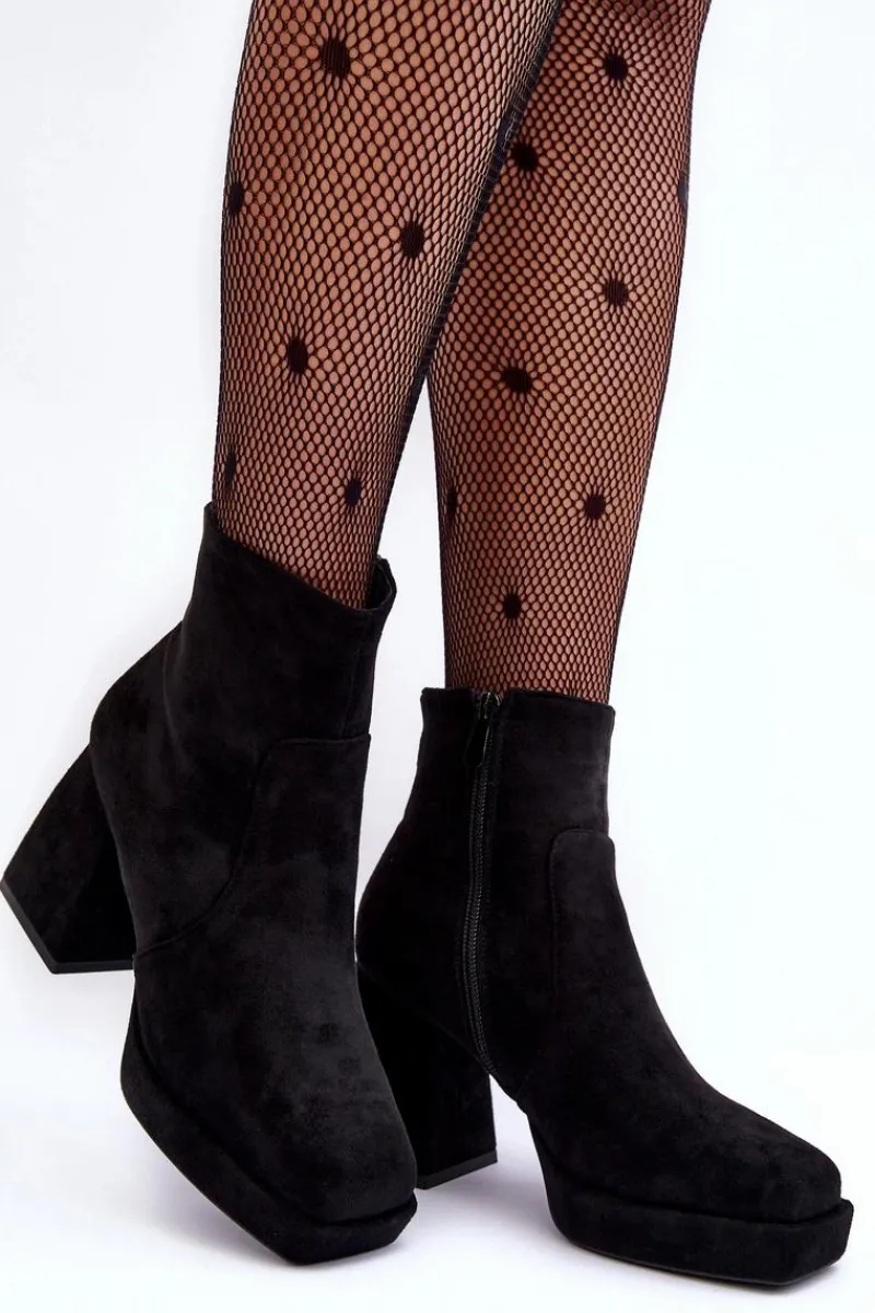 Outlet Boto Zamszowe Botki Na Masywnym Obcasie Czarne Abnous