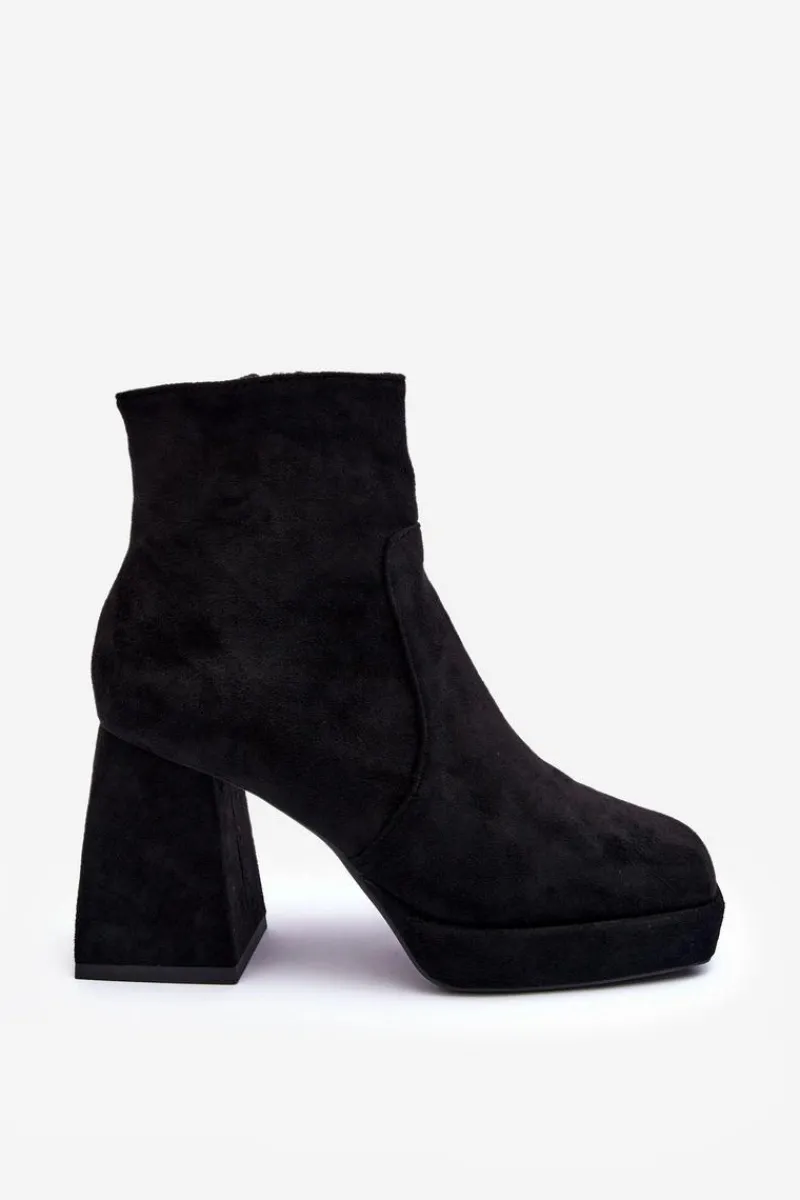 Outlet Boto Zamszowe Botki Na Masywnym Obcasie Czarne Abnous