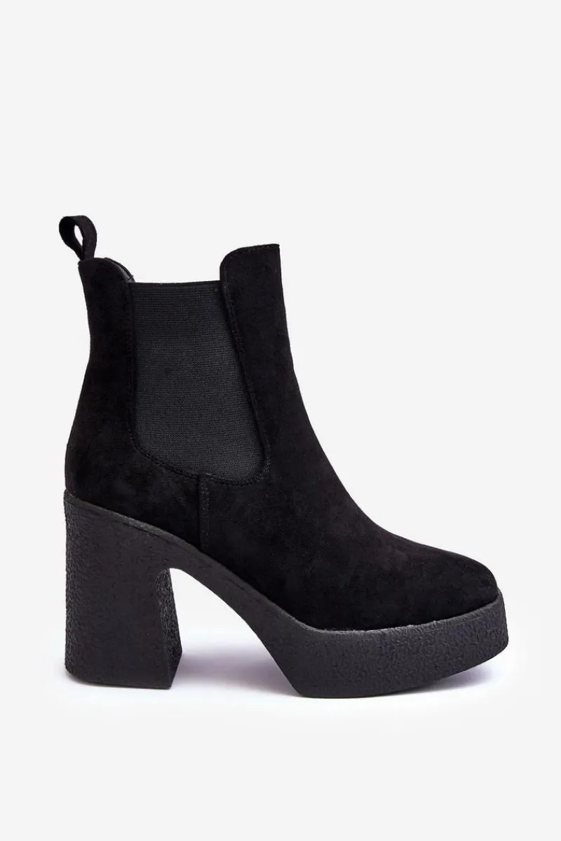 New Zamszowe Botki Na Masywnym Słupku Czarne Sunilda Damskie Botki Na Słupku|Brązowe I Beżowe Botki