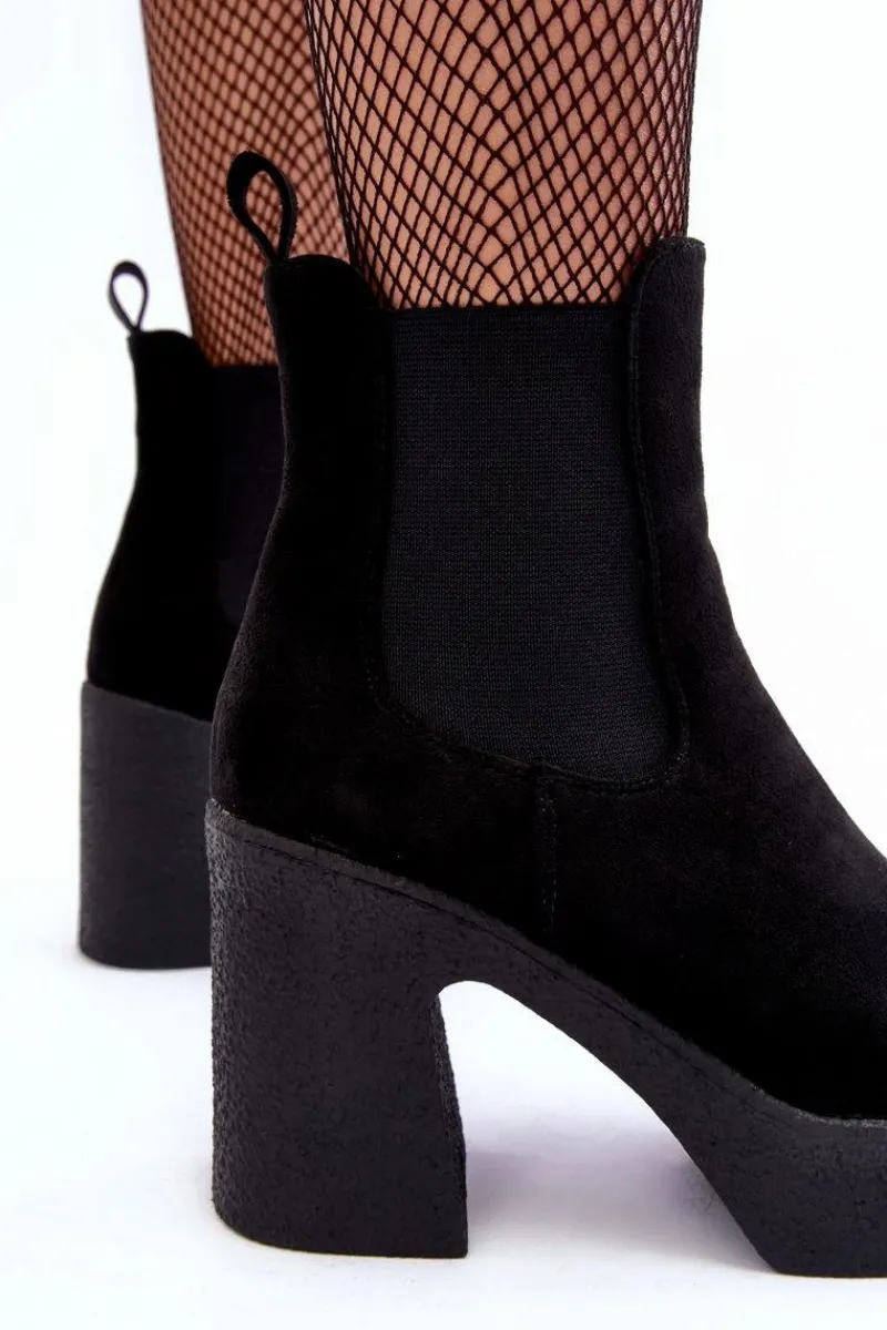 New Zamszowe Botki Na Masywnym Słupku Czarne Sunilda Damskie Botki Na Słupku|Brązowe I Beżowe Botki