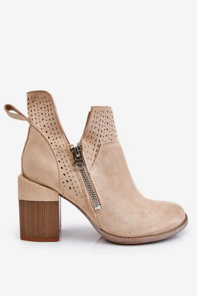 Hot Zamszowe Botki Na Masywnym Obcasie Jasnobeżowe Camden Damskie Botki Wiosenne|Botki Na Słupku