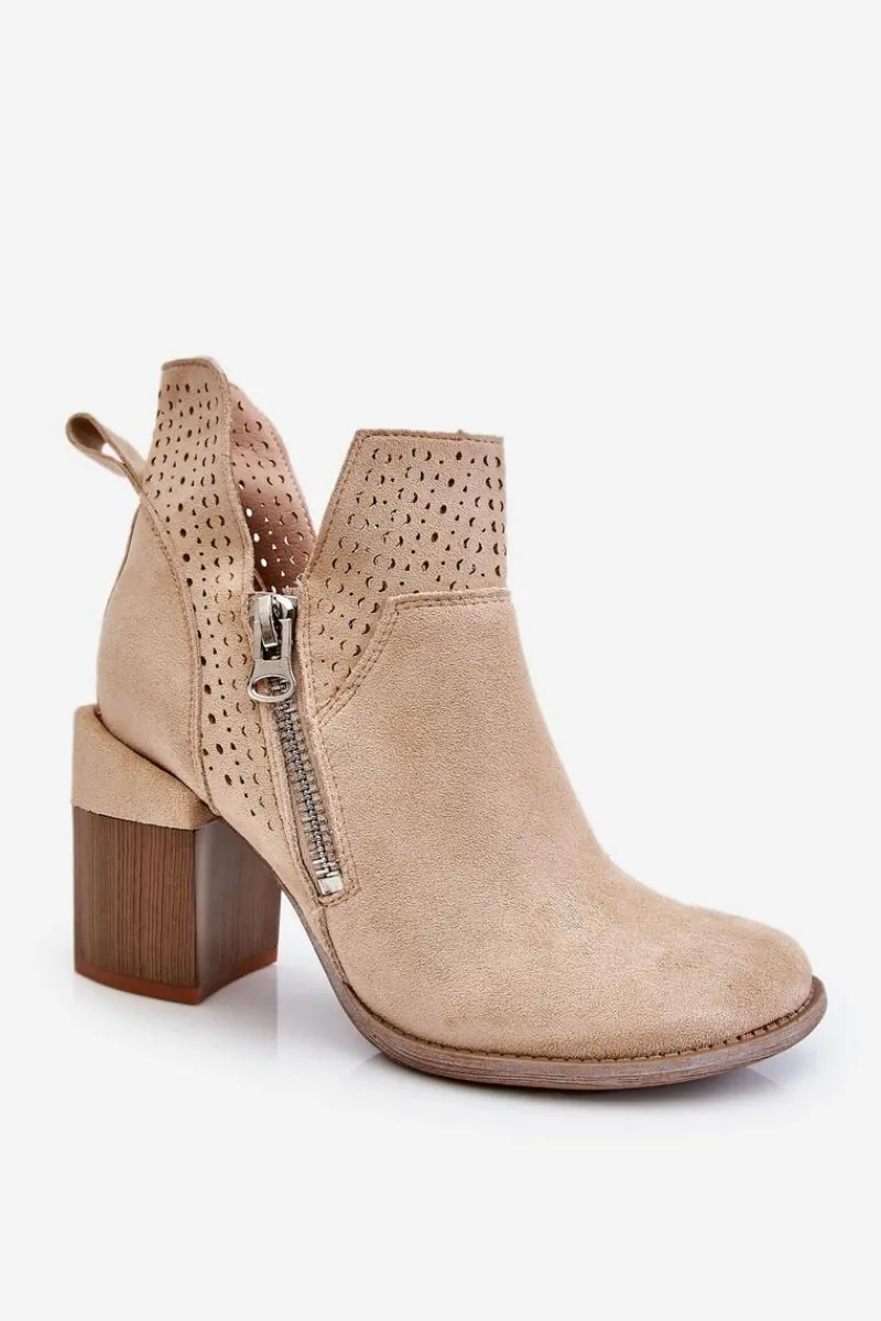 Hot Zamszowe Botki Na Masywnym Obcasie Jasnobeżowe Camden Damskie Botki Wiosenne|Botki Na Słupku