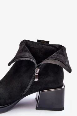 Zamszowe Botki Na Masywnym Klocku S.Barski MR870-70 Czarne Damskie Botki Zimowe Damskie|Botki Na Obcasie