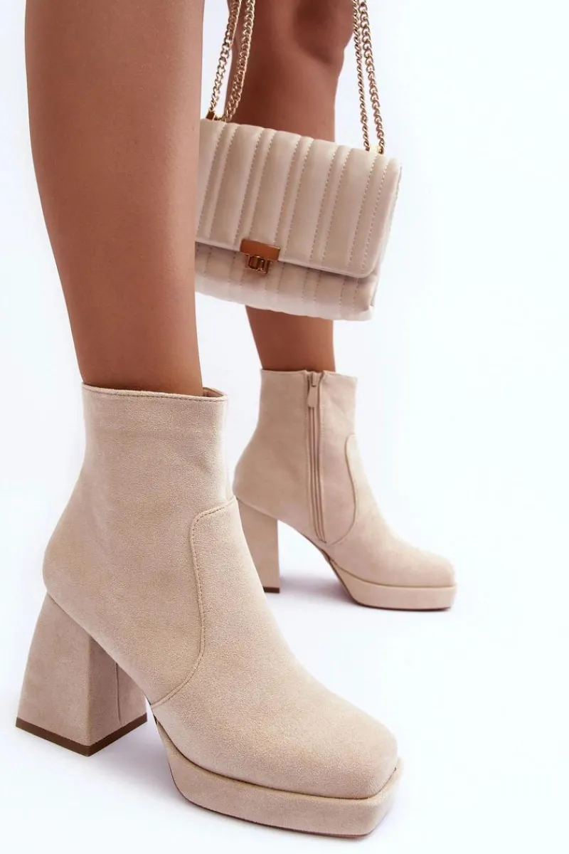 Botki Ocieplane|Botki Na Słupku>Boto Zamszowe Botki Na Masywnym Obcasie Jasnobeżowe Abnous Beżowy