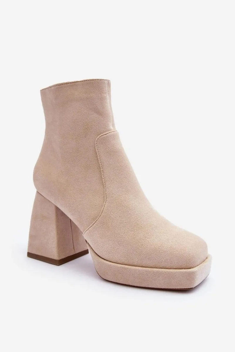 Botki Ocieplane|Botki Na Słupku>Boto Zamszowe Botki Na Masywnym Obcasie Jasnobeżowe Abnous Beżowy