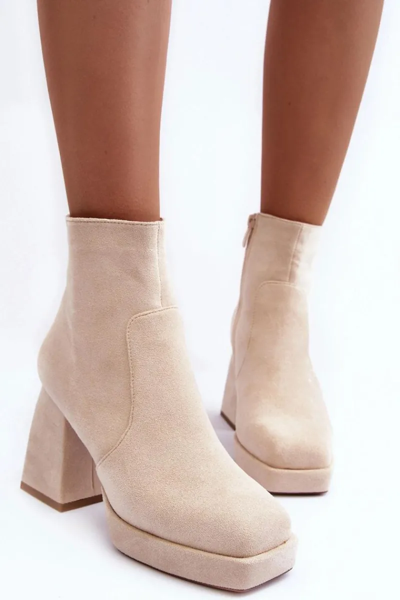Botki Ocieplane|Botki Na Słupku>Boto Zamszowe Botki Na Masywnym Obcasie Jasnobeżowe Abnous Beżowy