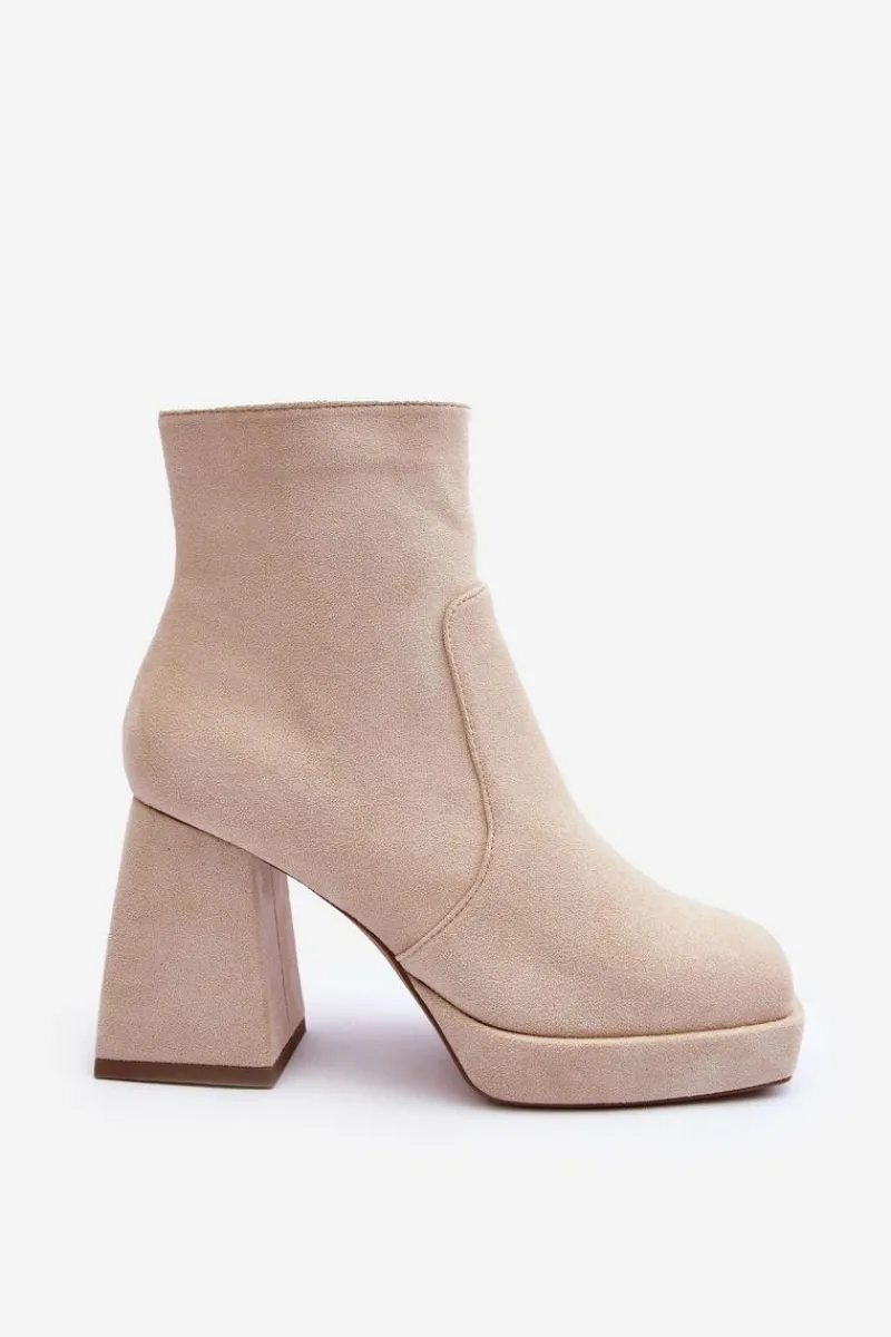 Botki Ocieplane|Botki Na Słupku>Boto Zamszowe Botki Na Masywnym Obcasie Jasnobeżowe Abnous Beżowy