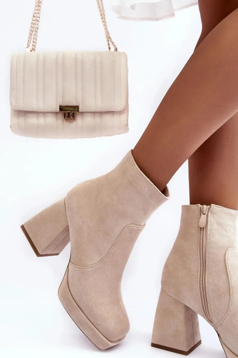 Botki Ocieplane|Botki Na Słupku>Boto Zamszowe Botki Na Masywnym Obcasie Jasnobeżowe Abnous Beżowy